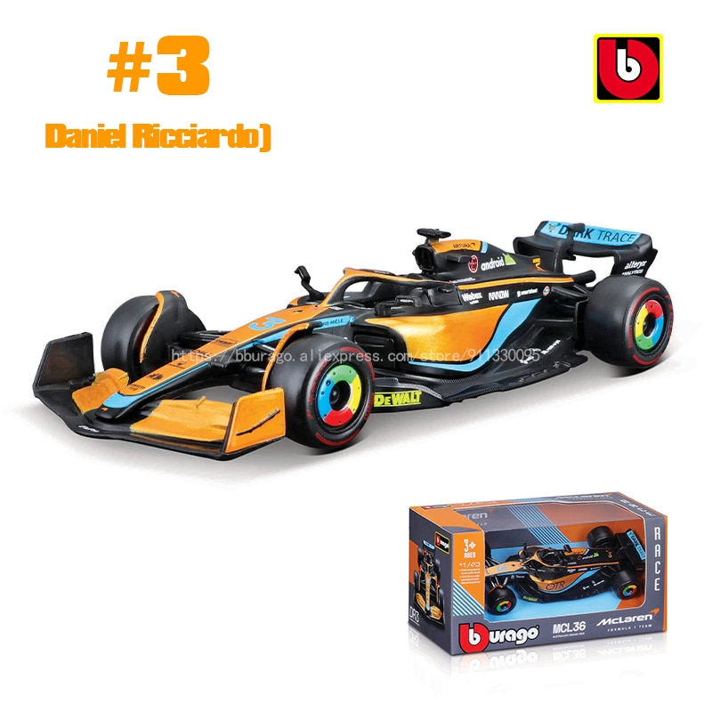 Thumbnail: Bburago 1:43 2022 F1 McLaren MCL36 #3 Daniel Ricciardo #4 Lando Norris Alloy Lu