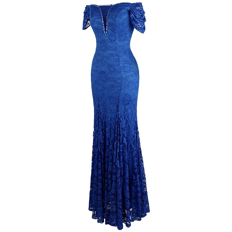 Thumbnail: Angel-fashion Women's Off Shoulder Lace Evening Dress Long Beading Short
