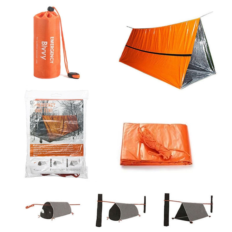 Thumbnail: 2 Person Emergency Shelter Bivy Survival Tent Kit Mylar Tube Tent Sleeping Bag