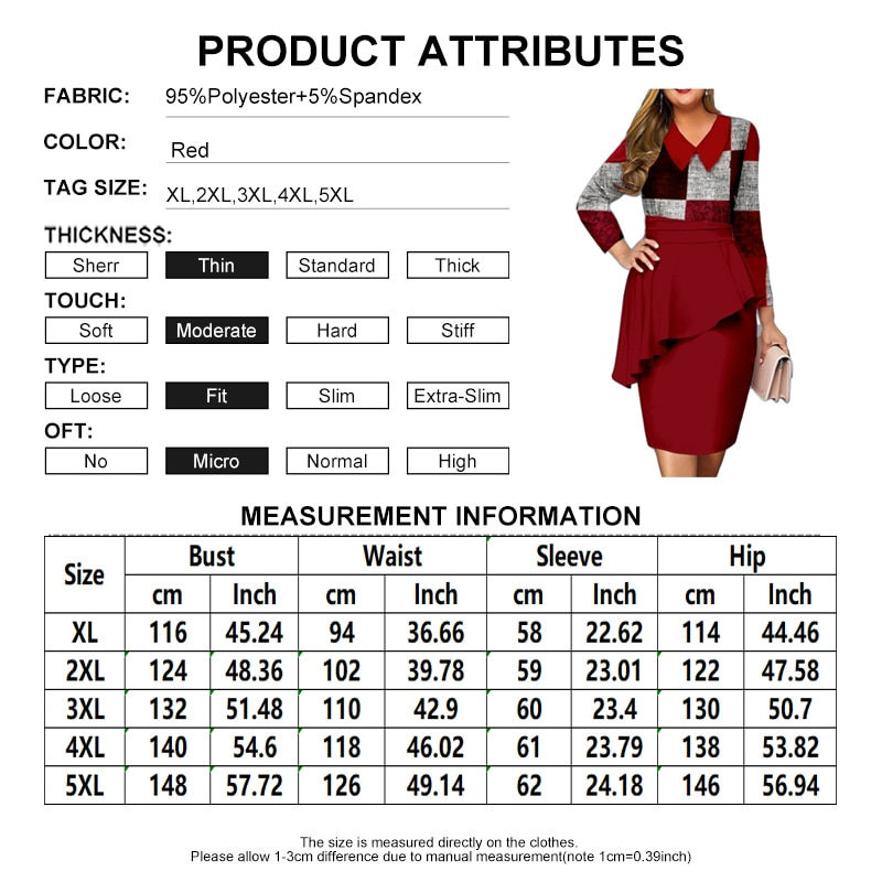 Thumbnail: Women Plus Size Dress 2022 Geometric Print Wrist Sleeve Dresses Autumn Winter E