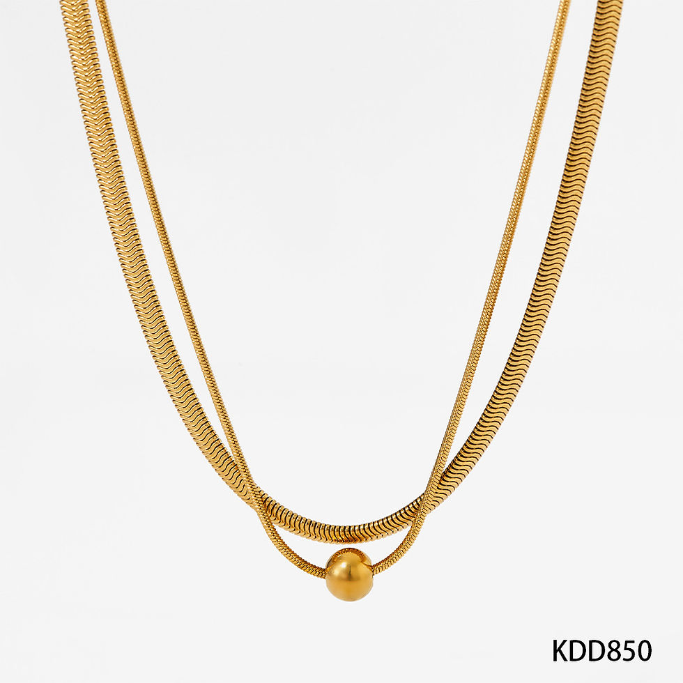 Miniatura: Double-layer Flat Snake Bones Chain Necklace Bracelet Set