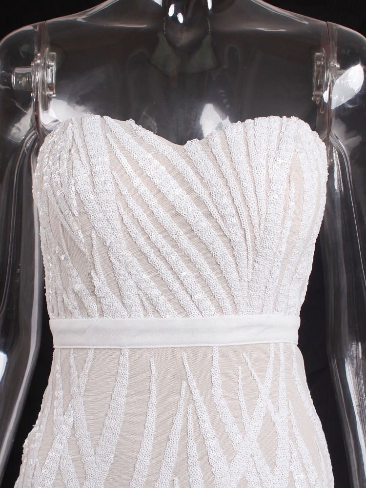 Thumbnail: White Strapless Sweatheart Stretch Sequin Long Bridesmaid Dress Sparkly Padded