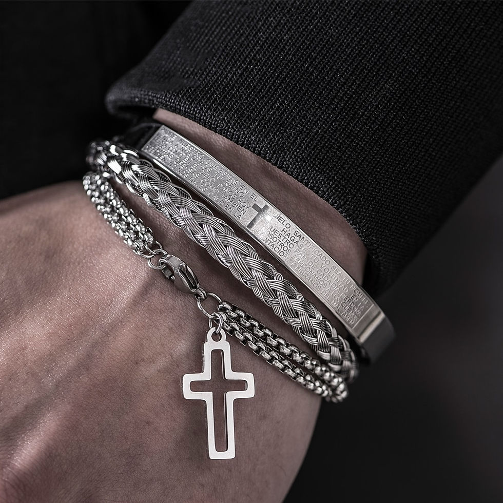 Thumbnail: Luxury 3pcs/Set Stainless Steel Cross Bracelet Men Jewelry Charm Open