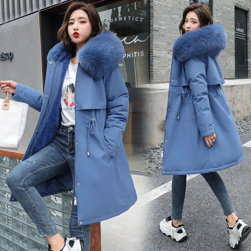 Pikkukuva: Winter Women Jacket Parka Clothes Loose Long Coat Wool Liner Hooded Jacket Fur