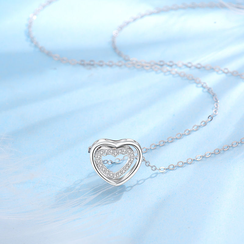 Thumbnail: S925 Sterling Silver Heart To Heart Pendant Necklace