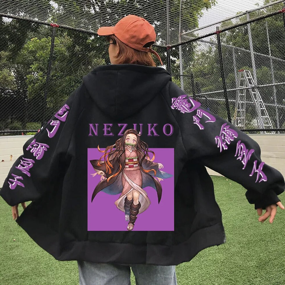 Thumbnail: Hot Anime Demon Slayer Kawaii Kamado Nezuko Printed Zipper Coat Plus Size Hoodi