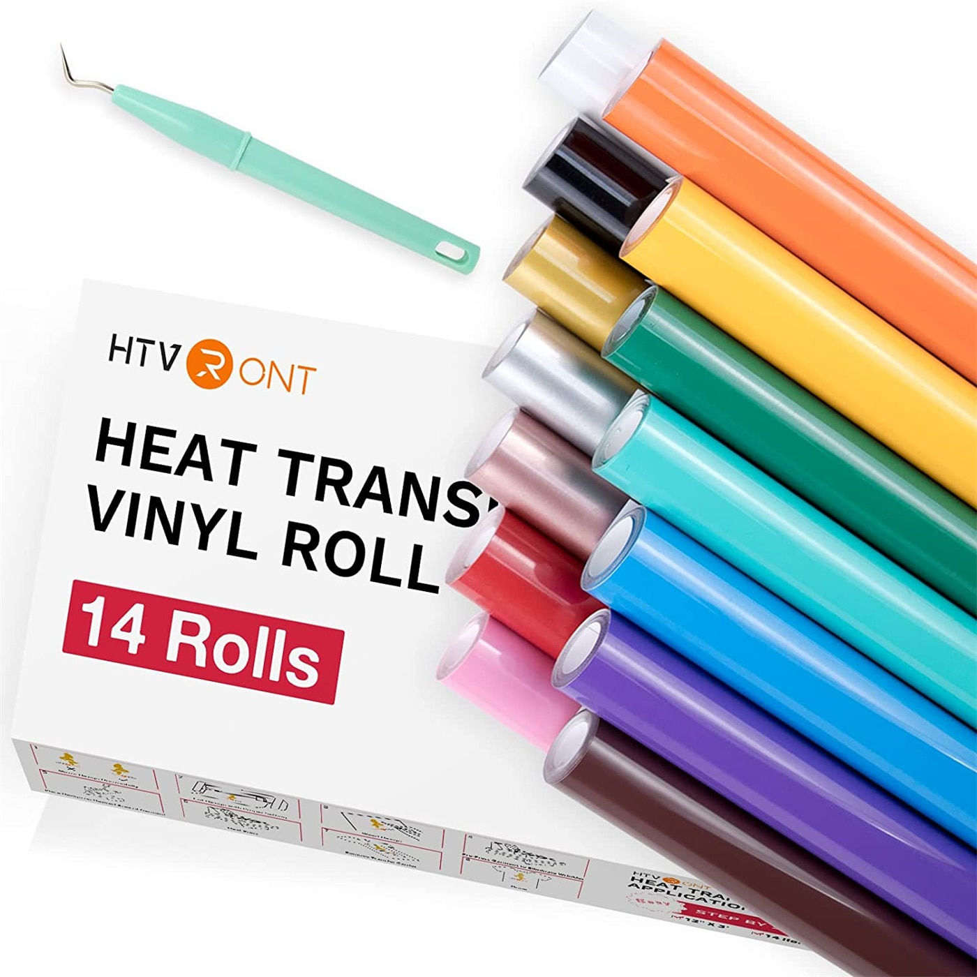 HTVRONT 8/14pcs 12X3ft Multi-Color PU Heat Transfer Vinyl Roll for Cricut T-shi
