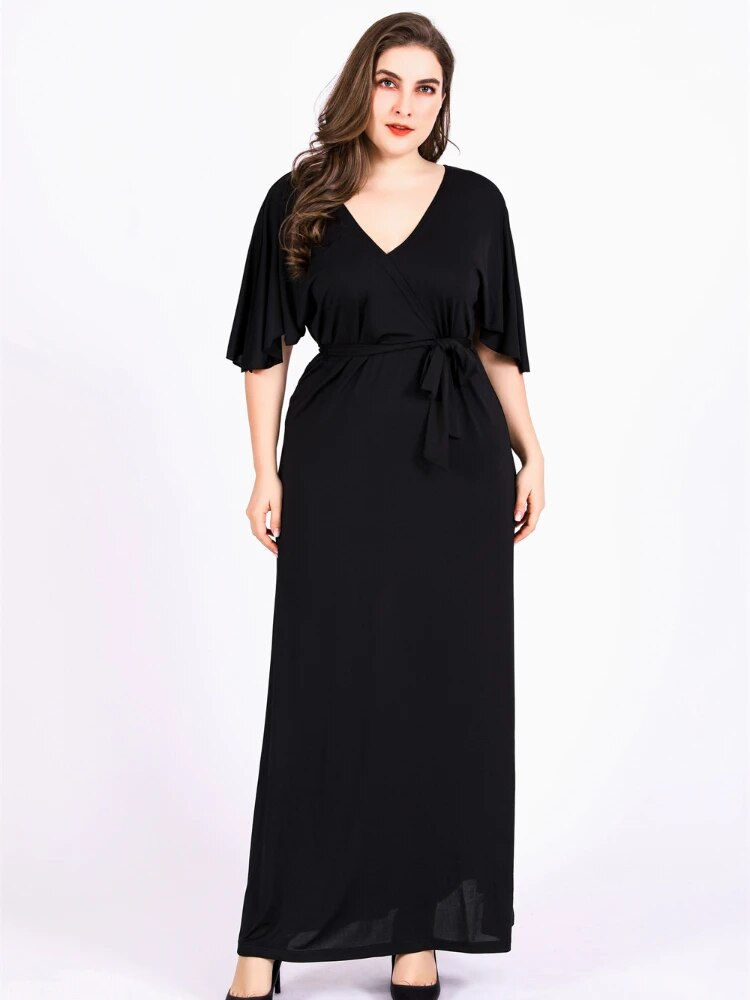 Plus Size Dress for Women Summer Deep V Neck Ruffles Short Sleeve Casual Long D