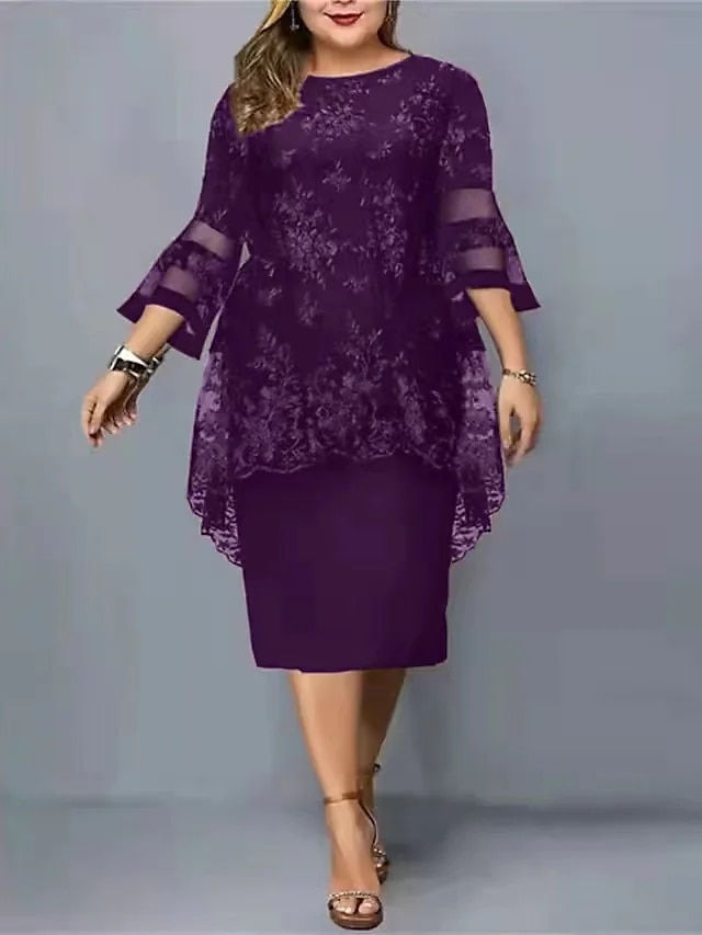 Thumbnail: Women's Plus Size Bodycon Dress Crew Neck 3/4 Sleeve Fall Spring Stylish Elegan