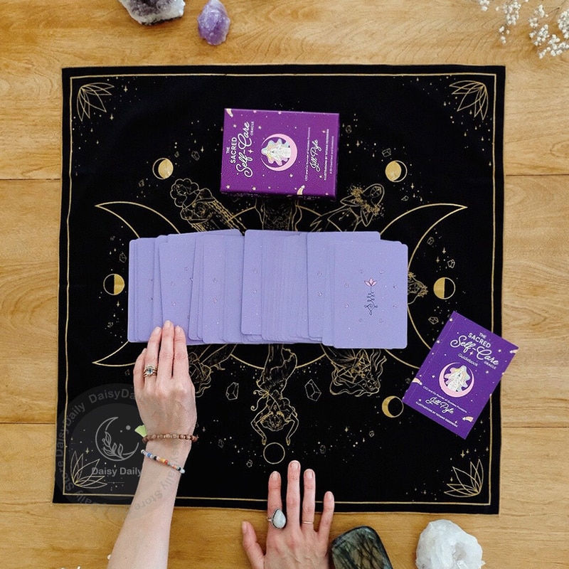 Imej kecil: Black Gold Moon Phase Tarot Mat Oracle Mats Altar Cloths Tarot Altar Shrine Clo