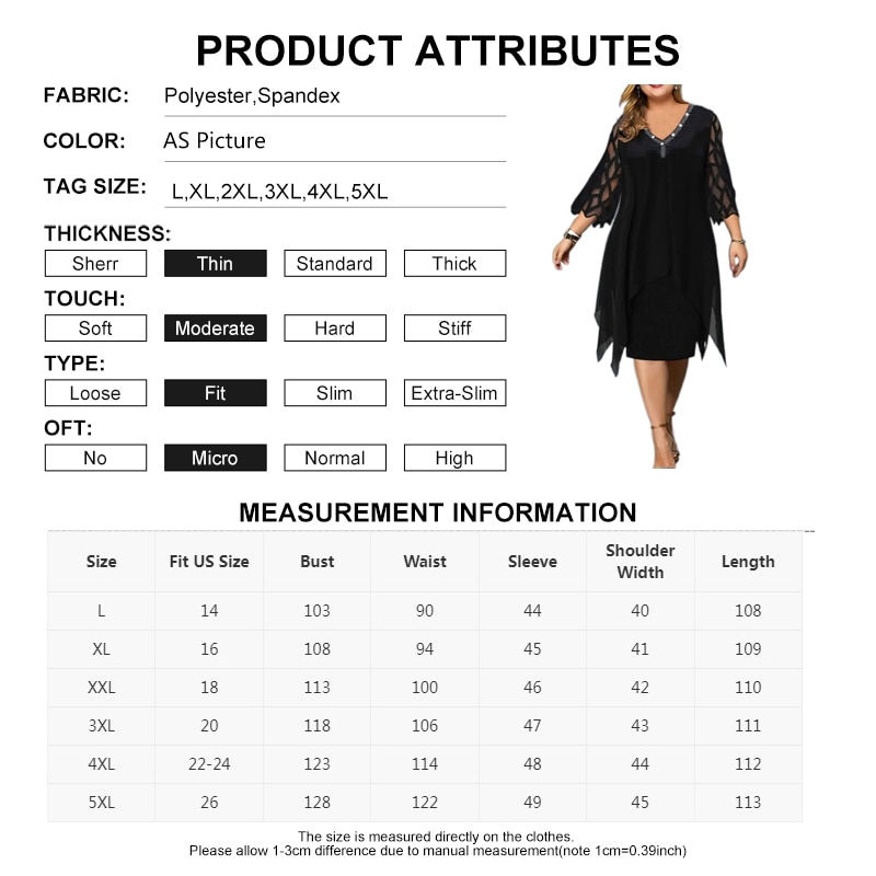 Thumbnail: Women's Plus Size Sequin Elegant Shift Dress Black Midi Dress 3/4 Sleeve Lace P