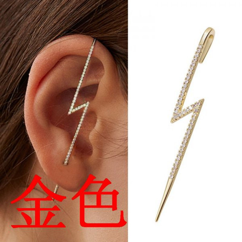 Thumbnail: Trend Punk Needle Lightning Stud Earrings For Women Simple Zircon Ear Hooks Pie