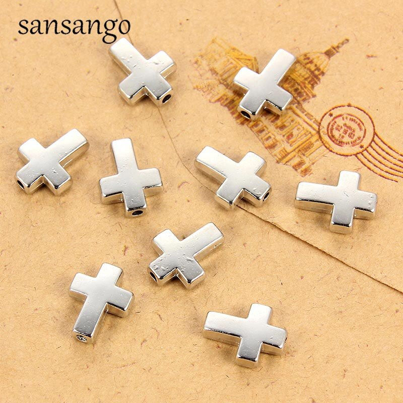 Thumbnail: 10pc Alloy Smooth Religion Cross Loose Spacer Beads DIY Charms Bracelet