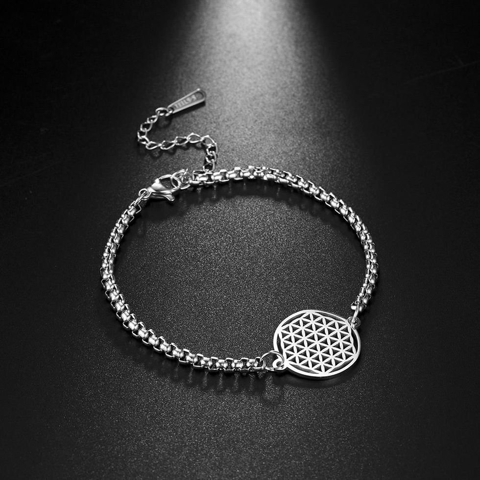 Thumbnail: Skyrim Flower of Life Charm Bracelet Stainless Steel Mandala Box Chain