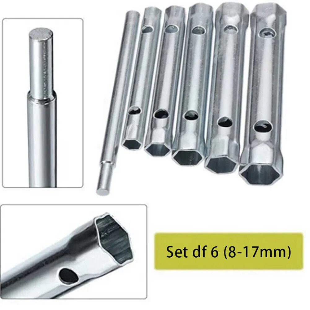 6Pcs 8-17mm Metric Tubular Box Wrench Set Tube Bar Spark-Plug Spanner For Autom