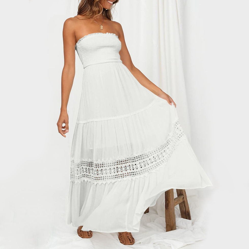 Thumbnail: Cute Strapless Bohemian Maxi Dress Summer Off Shoulder Lace Trim Backless Beach