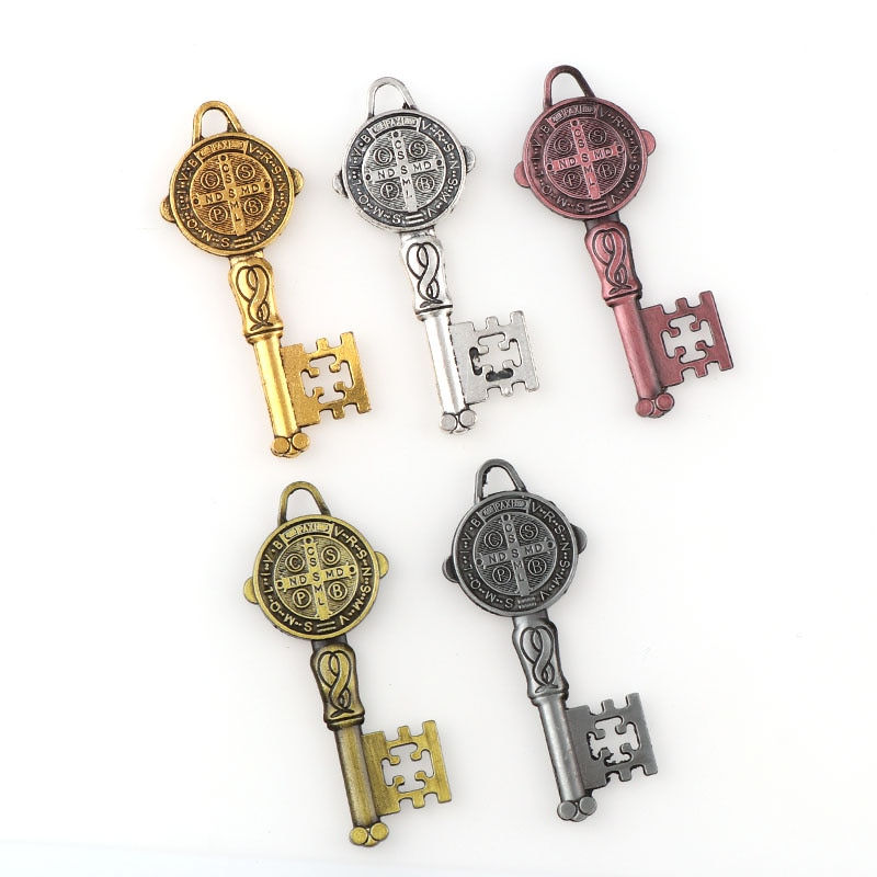 Thumbnail: 5 Colors Catholicism Christian Jewelry Key Charms Saint Benedict Key Pendants