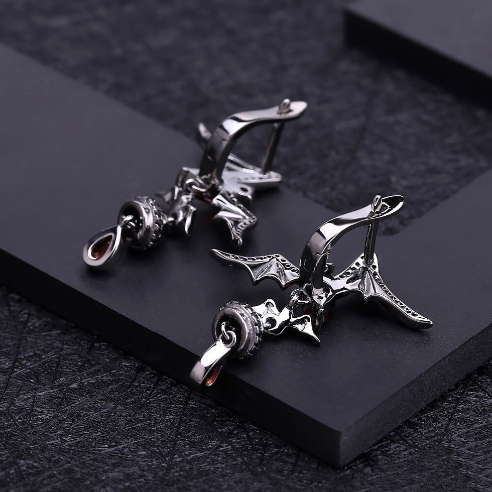 Miniatiūra: GEM'S BALLET Natural Garnet Gemstone Bat Earrings 925 Sterling Sliver Vintage G