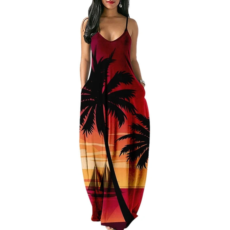 Thumbnail: Elegant Dresses For Women Sexy Beach Long Dress Plus Size Irregular Sleeveless