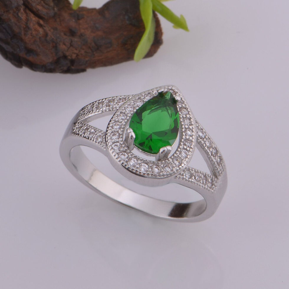Thumbnail: US STOCK 5% Off Uloveido Love Micro Pave Anniversary Ring Green Rings for