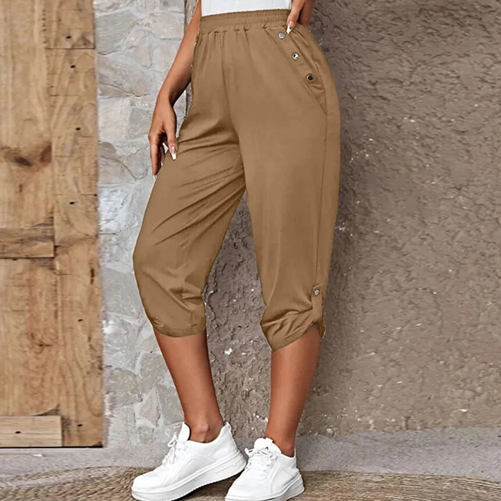 Plus Size Oversized Womens Capri Chino Yoga Crop Joggers Trousers Casual Joggin