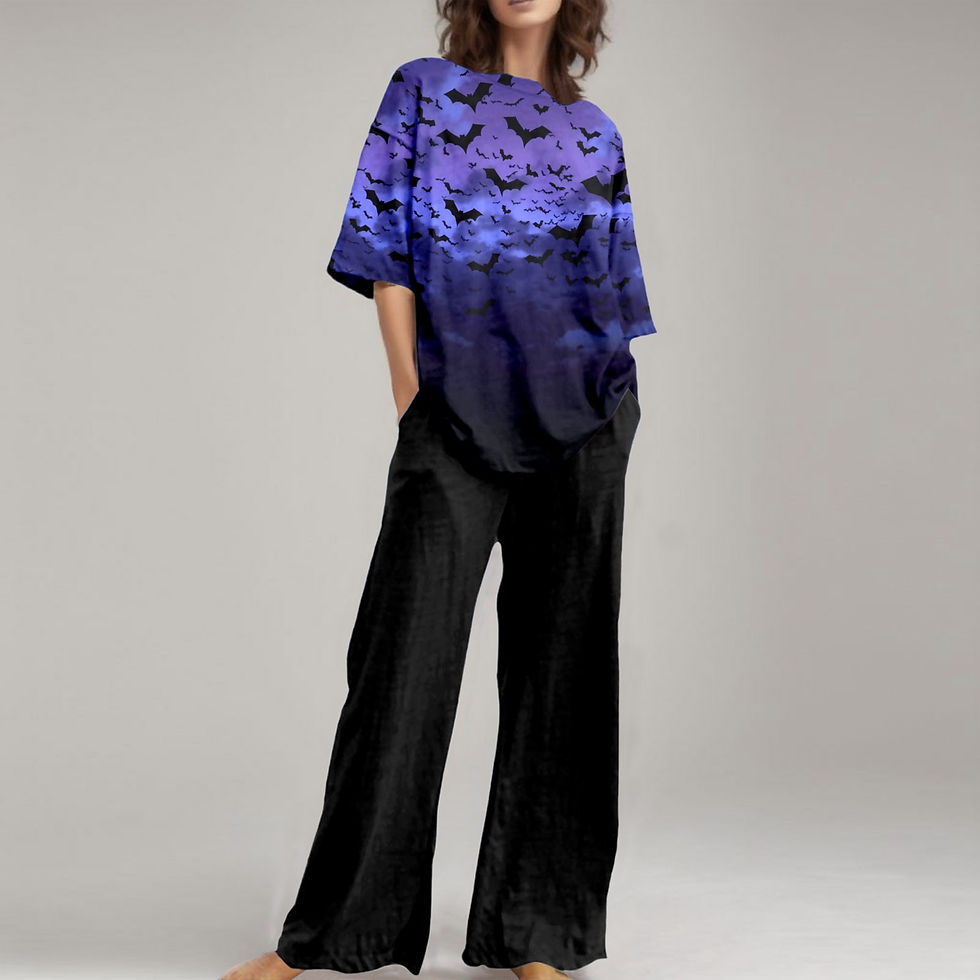 Thumbnail: 2023 Halloween Two Piece Sets Women Sleeveless O-Neck Tee Top Wide Leg Pants Su