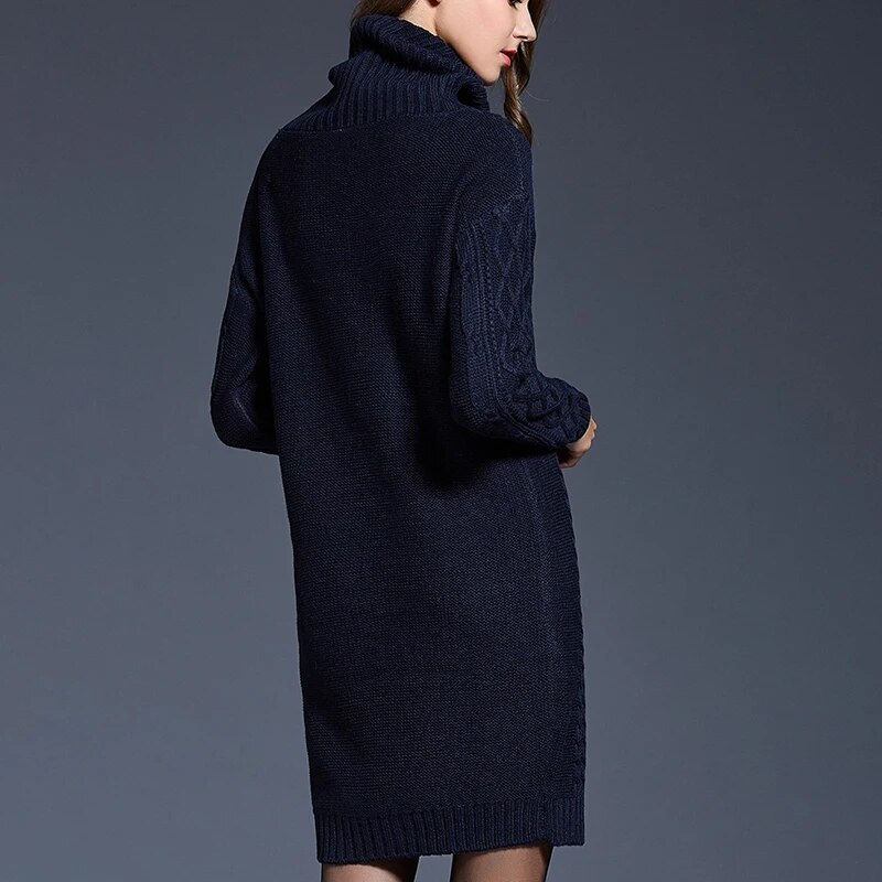 Thumbnail: Plus Size Women Casual Knitted Long Sleeve Winter Dresses Sweater Solid Knee Le