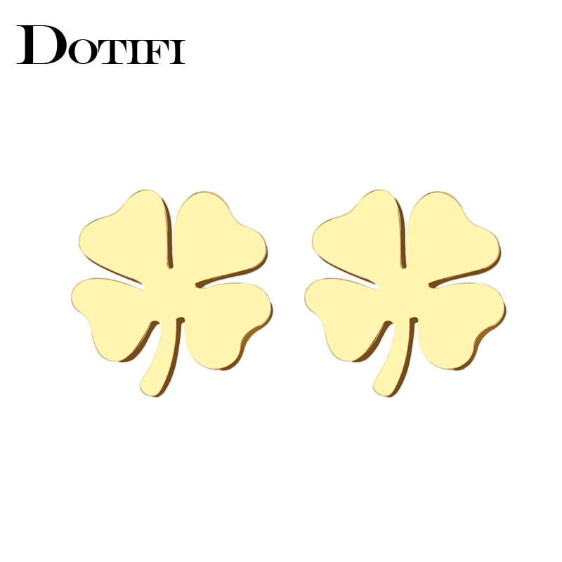 Thumbnail: DOTIFI Stainless Steel Stud Earring For Women Man Clover Gold Color Lover's Eng