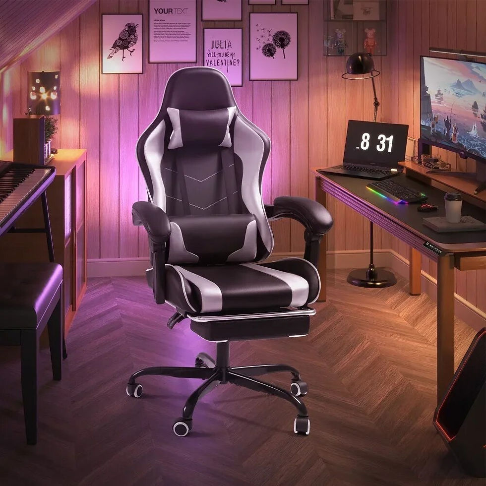 Miniaturebillede: Lacoo PU Leather Gaming Chair Massage Ergonomic Gamer Chair Height Adjustable C