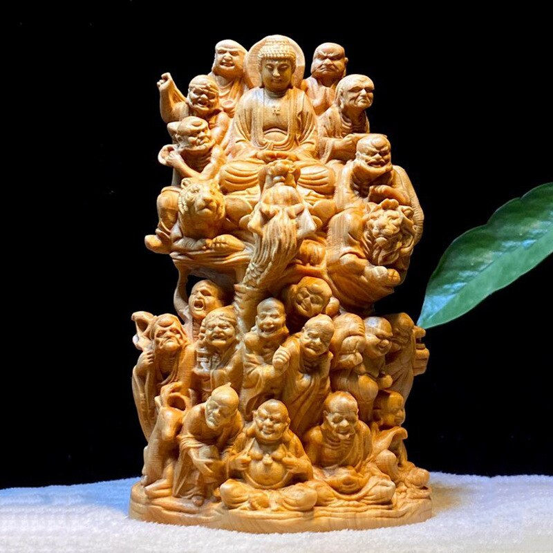 Thumbnail: Thuja Wood Eighteen Arhat Buddha Statue Solid wood carving Chinese