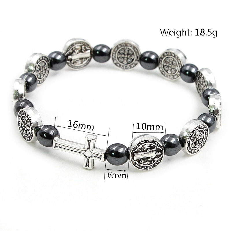Thumbnail: VILLWICE Catholic Rosary Bracelet St. Benedict Medal Cross Prayer Bracelets