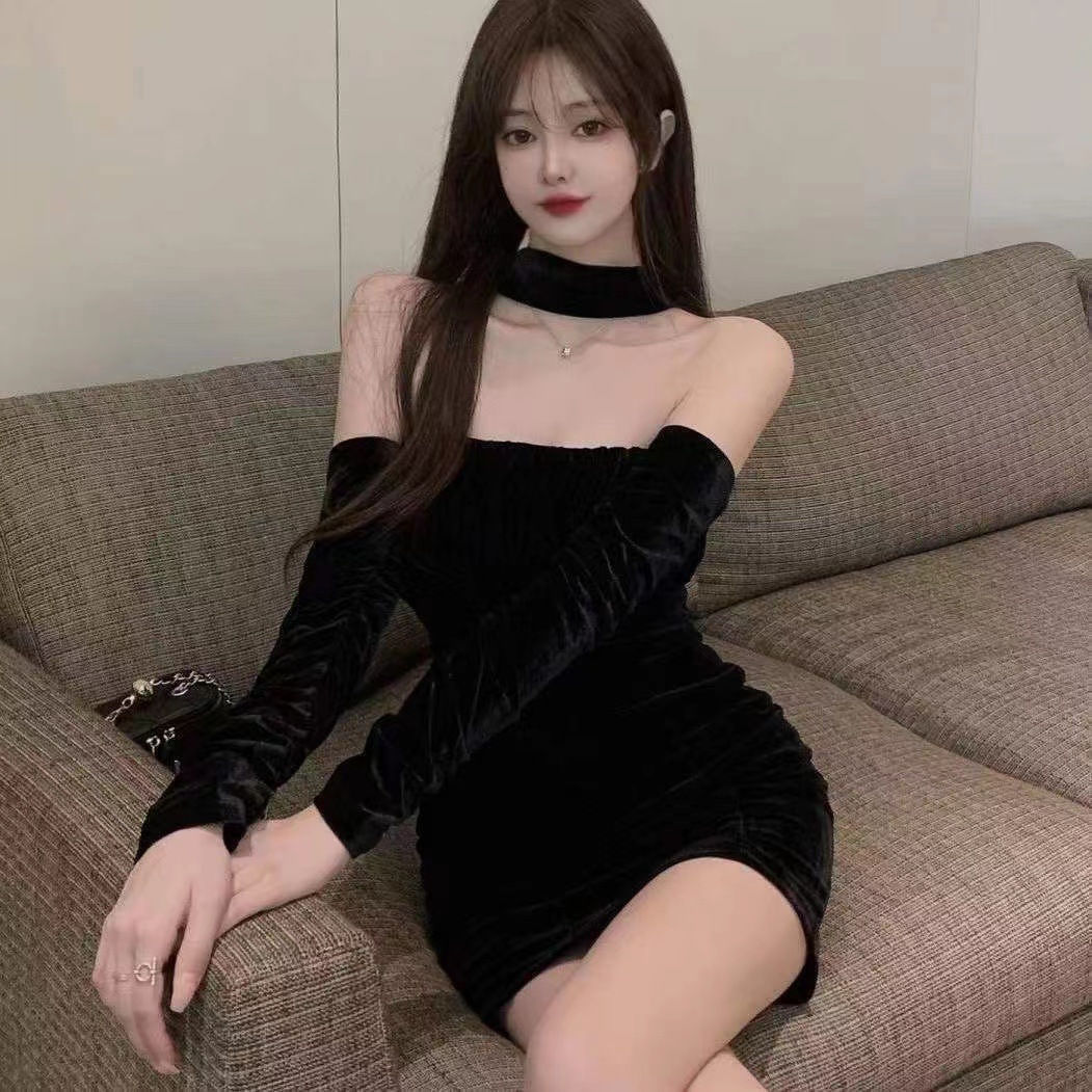 Christmas Evening Dress Light Luxury Minority Velvet Autumn And Winter Dress La