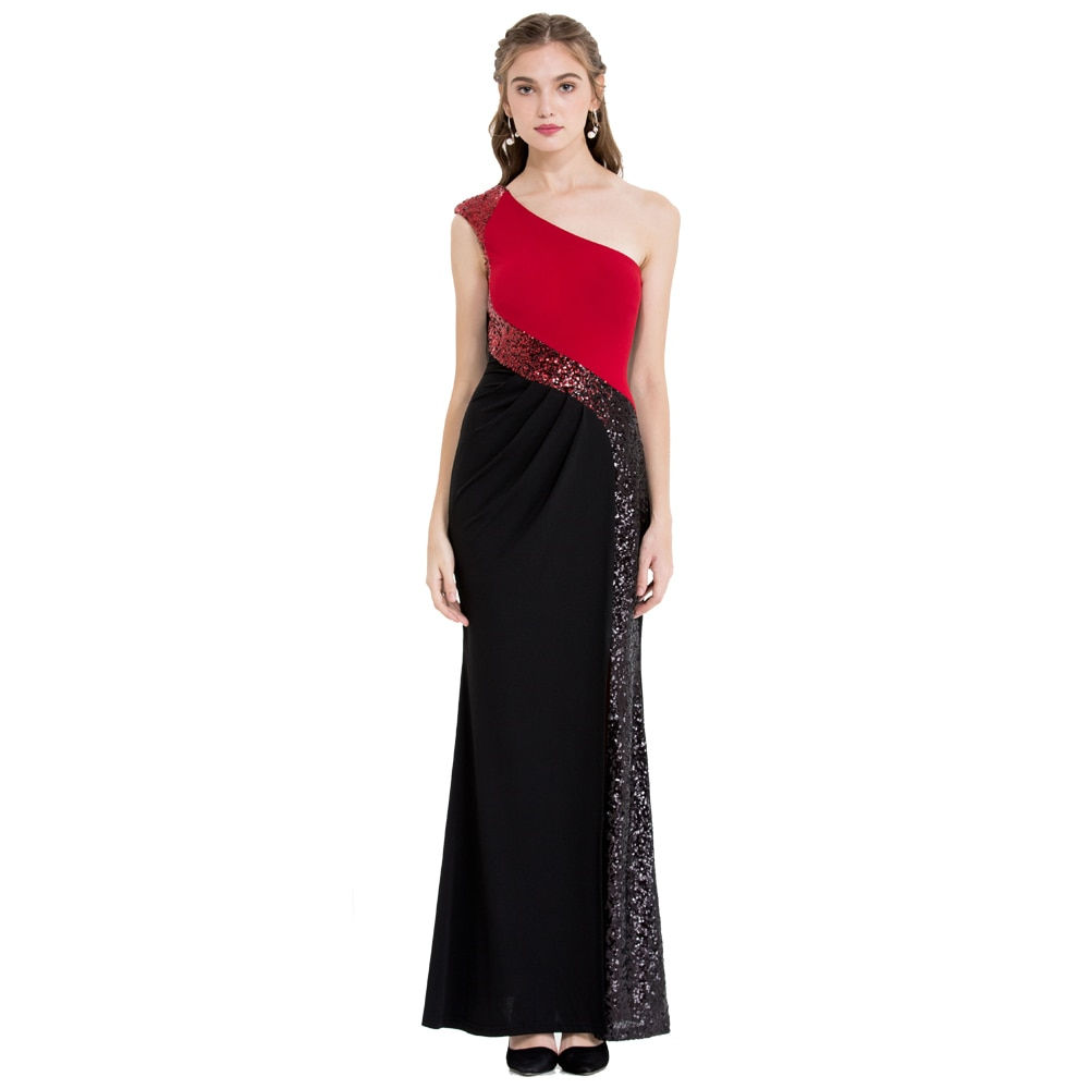 Angel-fashions Women's Purple Black Evening Dresses Splicing Sequin Ruched