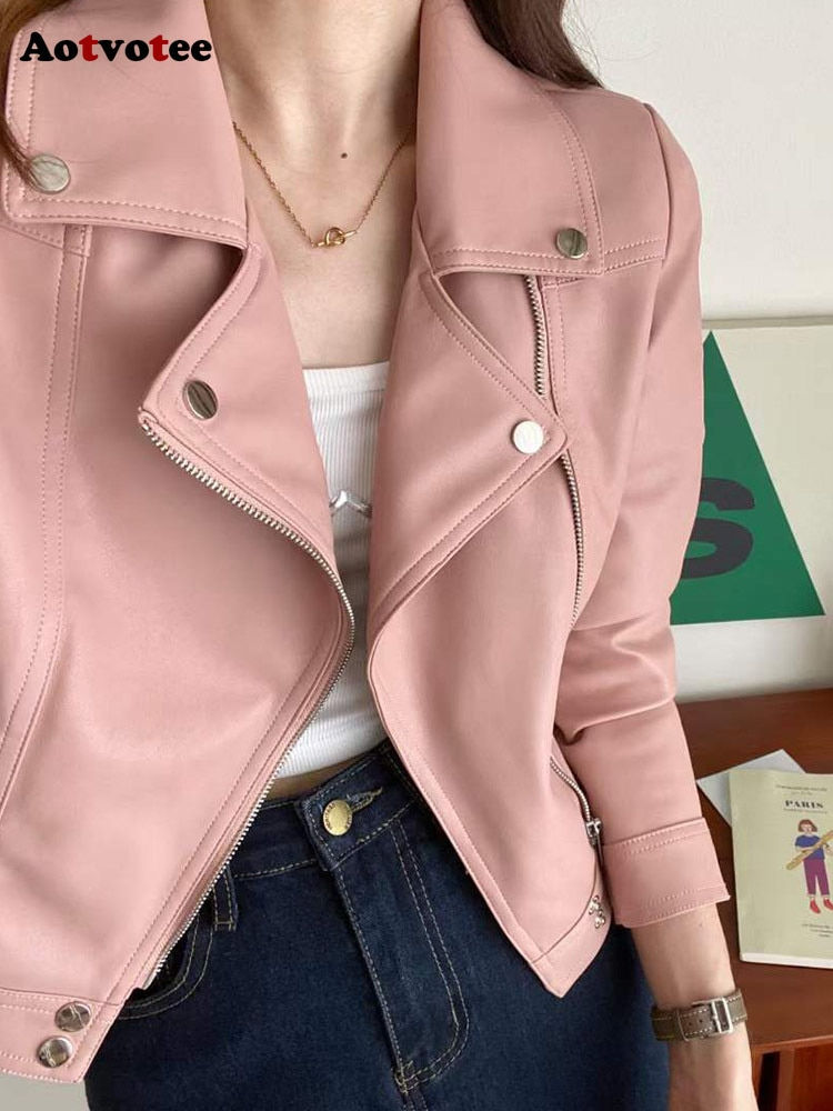 Thumbnail: Aotvotee Solid Faux Leather Jacket for Women 2023 New  Loose Zipper Chic Jacket
