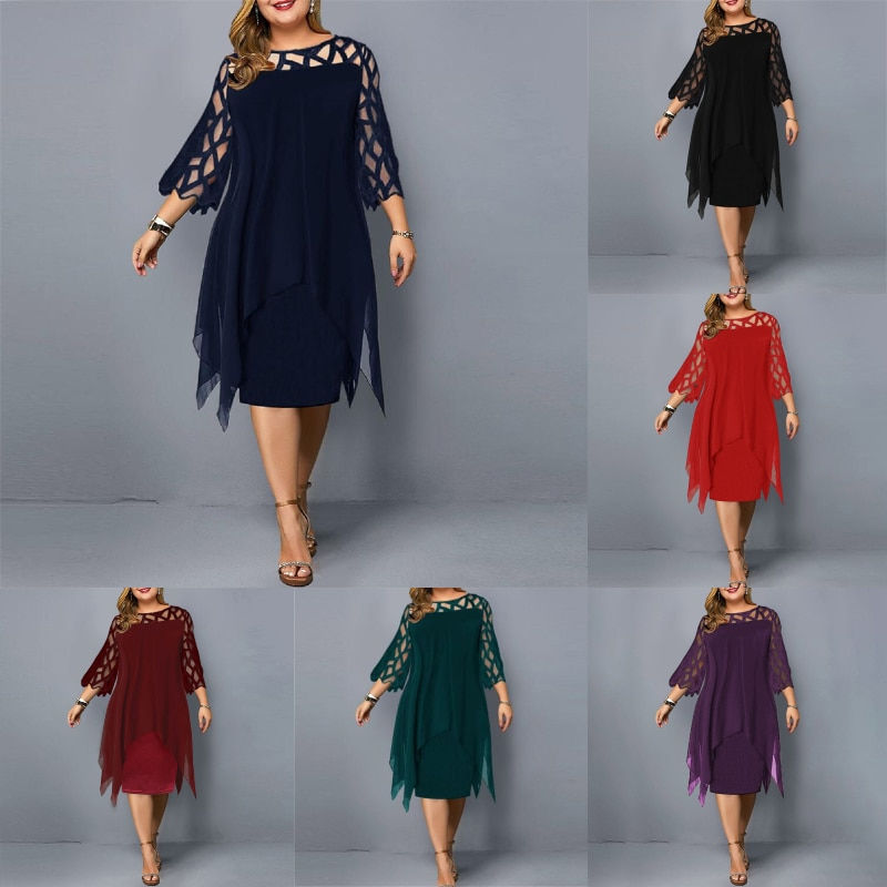 Küçük resim: Curve Plus Size Peplum Dresses Summer Lace Mesh Sexy Party Dress Womens Clothin