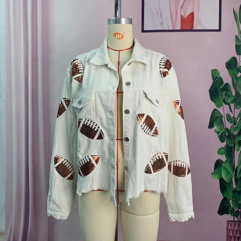 Thumbnail: New Sports Casual Corduroy Jackets For Women Retro Turn-down Collar Football Se