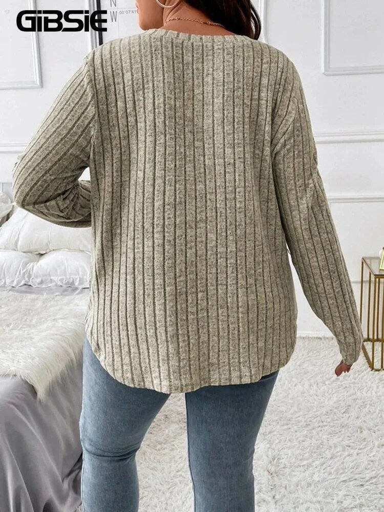 Miniatyrbilde: GIBSIE Plus Size Women's Casual V-Neck Long Sleeve Tees Shirt 2023 Spring Autum