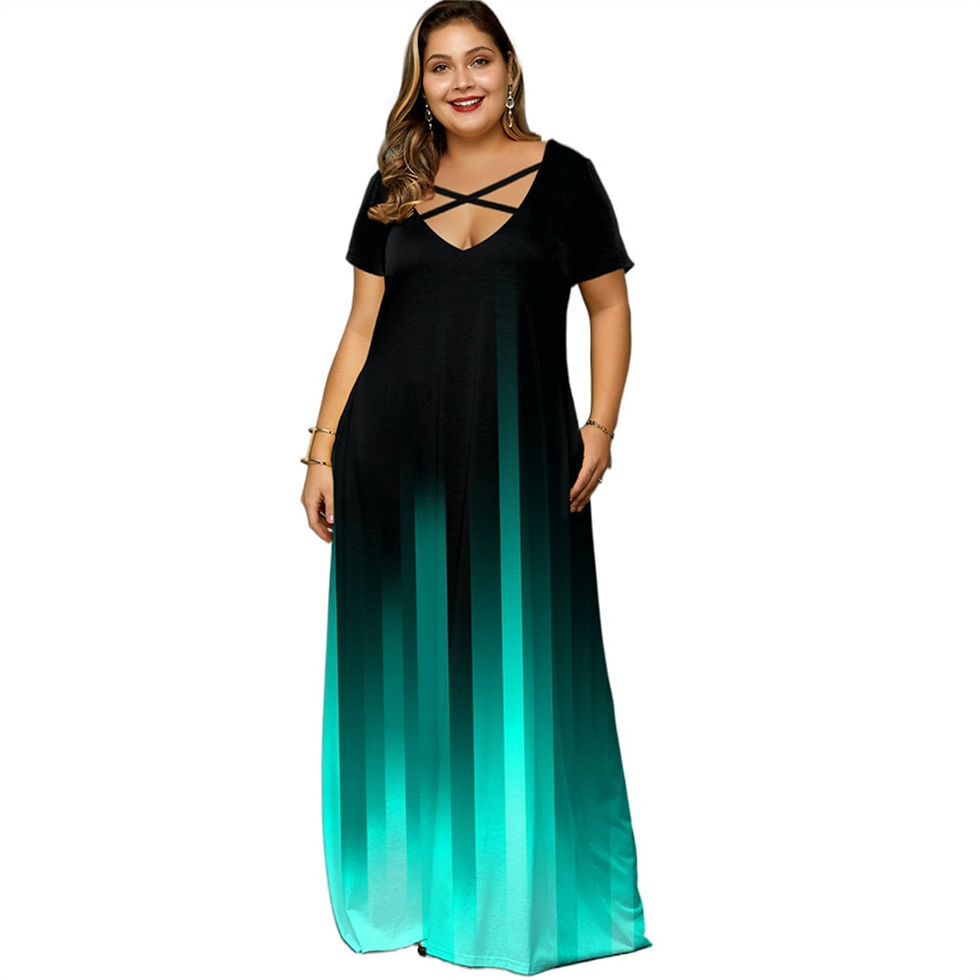 Thumbnail: Plus Size Gradient Print Side Pocket Maxi Dress Summer Women Casual Long Dress