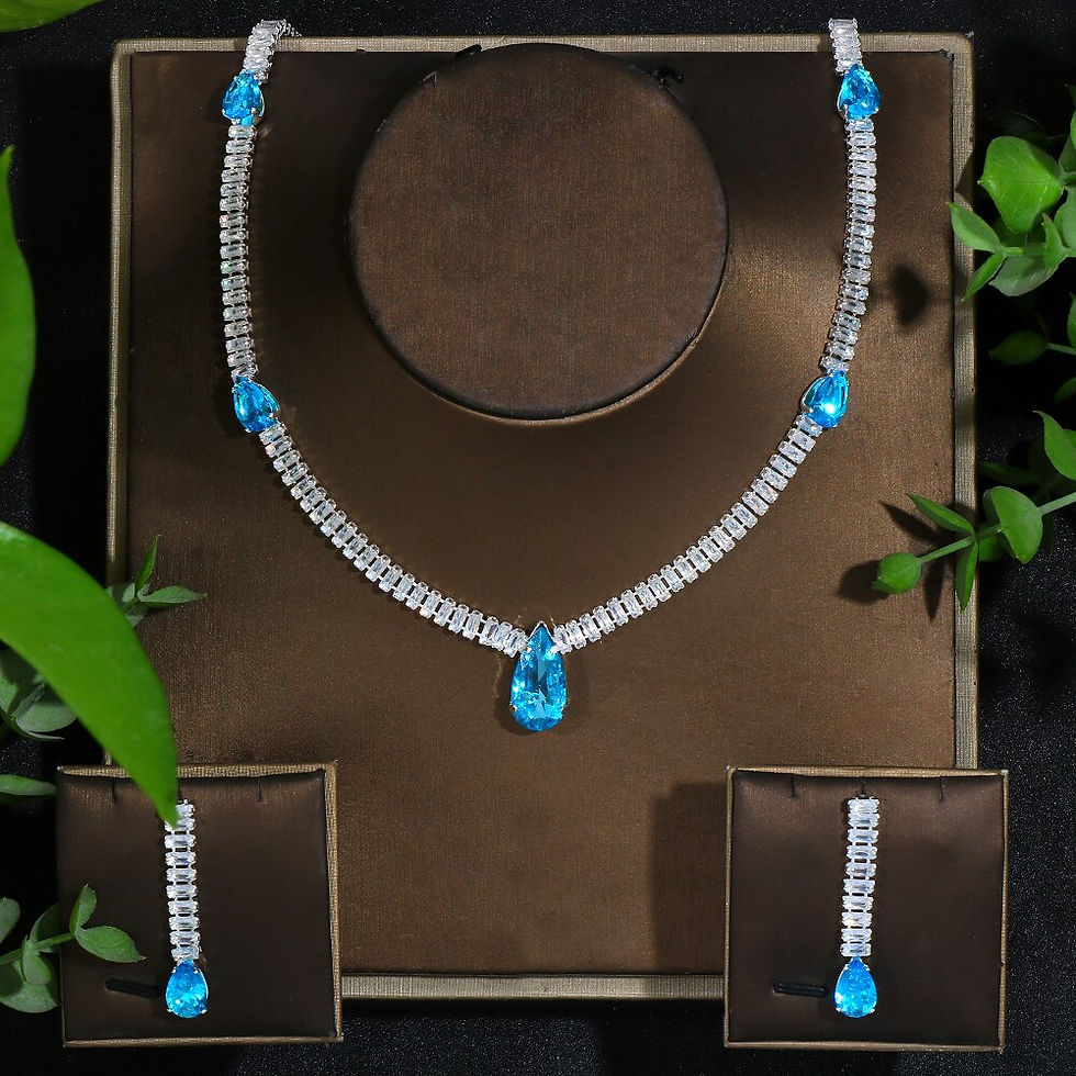Thumbnail: Water Drop Dark Blue Necklace and Earring Set Luxury Bride Bling 2022 Cubic