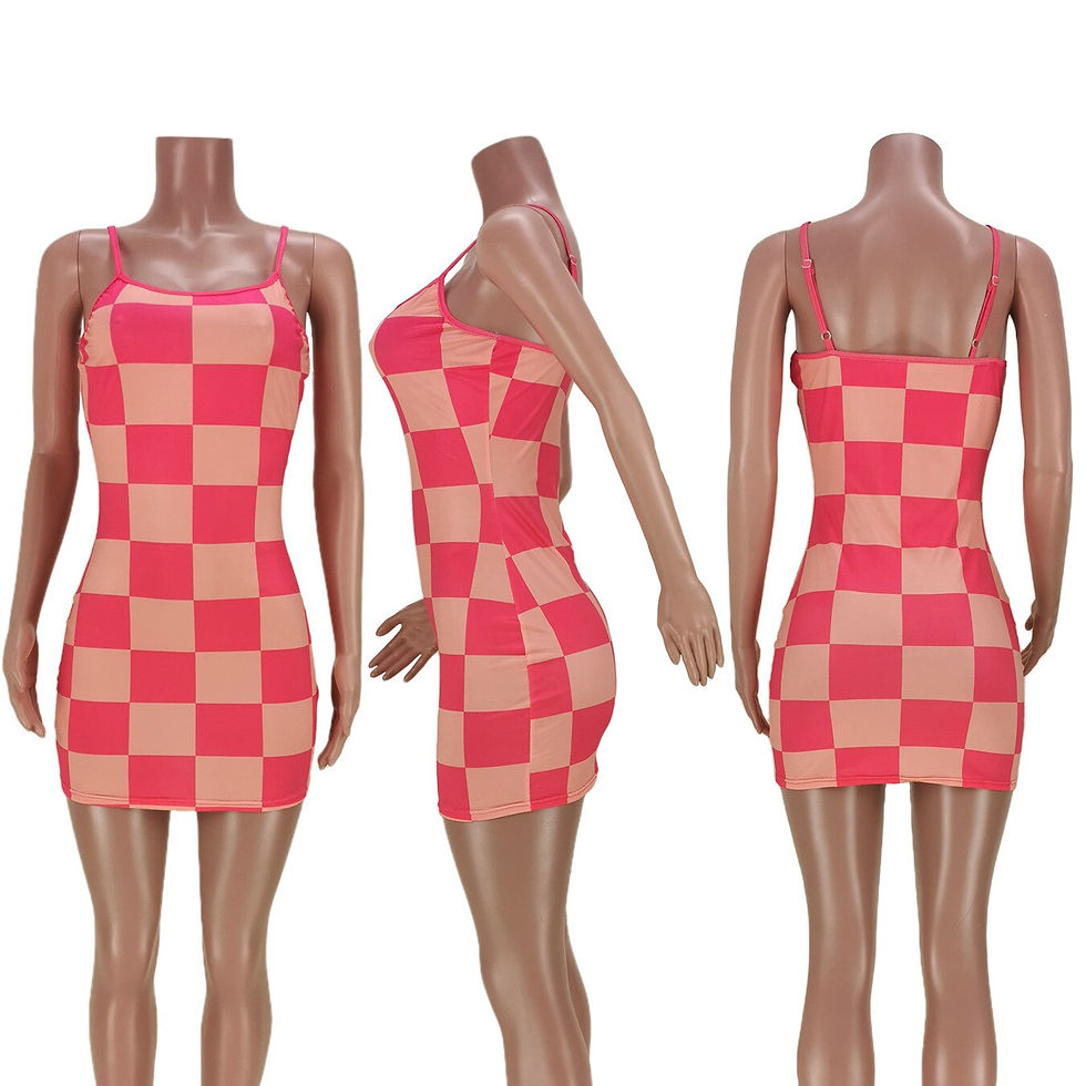Thumbnail: Spaghetti Straps Checkerboard Printed Mini Dress for Women 2023 Summer