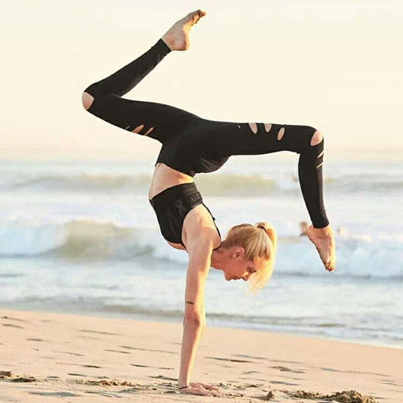 Miniatura: Women's Hollow Hole High Waist Yoga Trousers High Waist Solid Color Tight