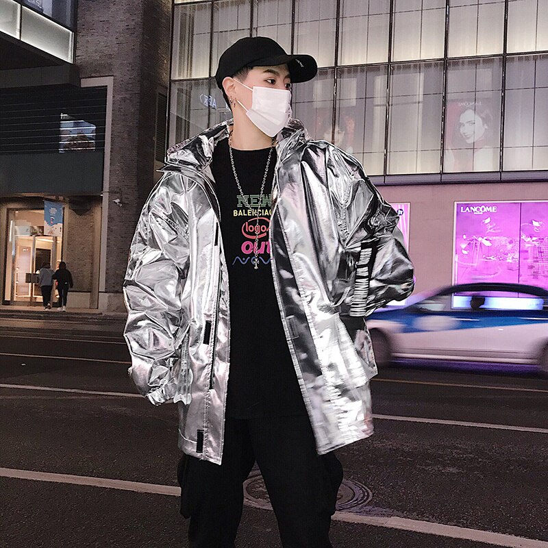 Thumbnail: LAPPSTER Men Streetwear Reflective Bomber Jacket 2023 Mens Hip Hop PU Jacket Wi