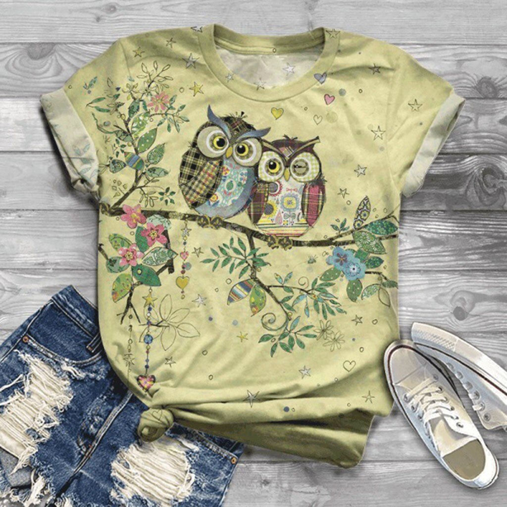 Plus Size Women T-shirt Short Sleeve 3d Animal Bird Printed T-shirts O-neck Har