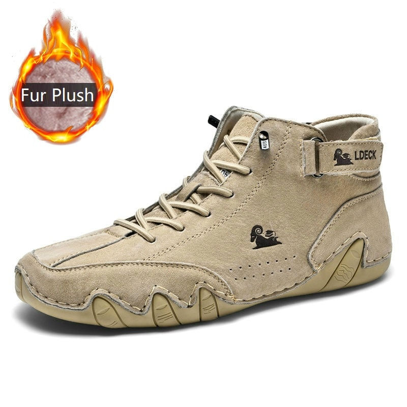 Thumbnail: Leather Casual Sneakers for Men Motorcycle Shoes 2023 New In Waterproof High To