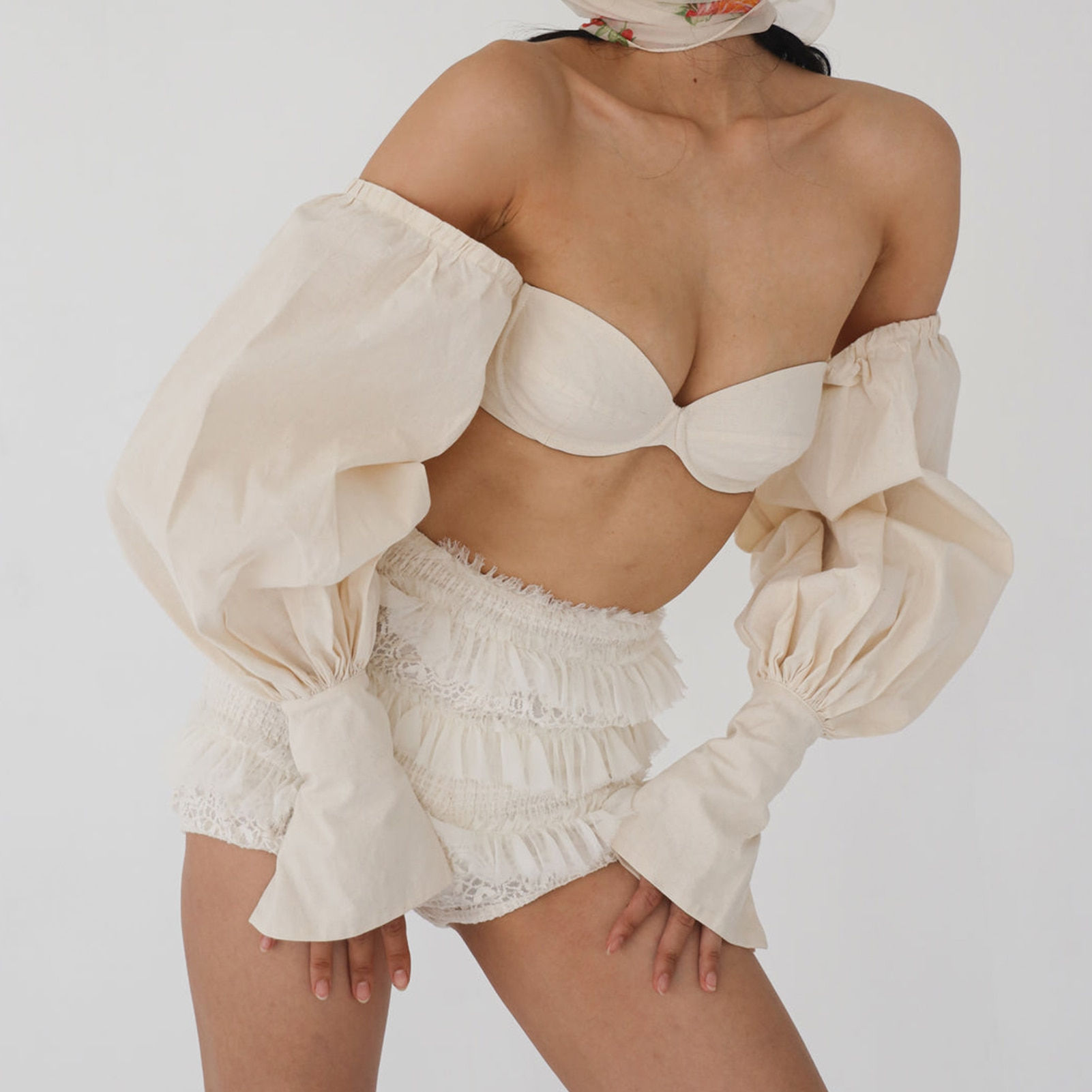 Korean Fashion Sexy Mini Skirts Sets Lantern Sleeve Off Shoulder Tube Crop Micr