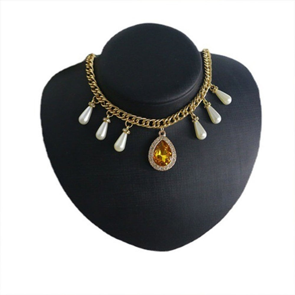 Thumbnail: Stonefans Punk Simulated Pearl Pendant Cuban Chain Necklace for Women