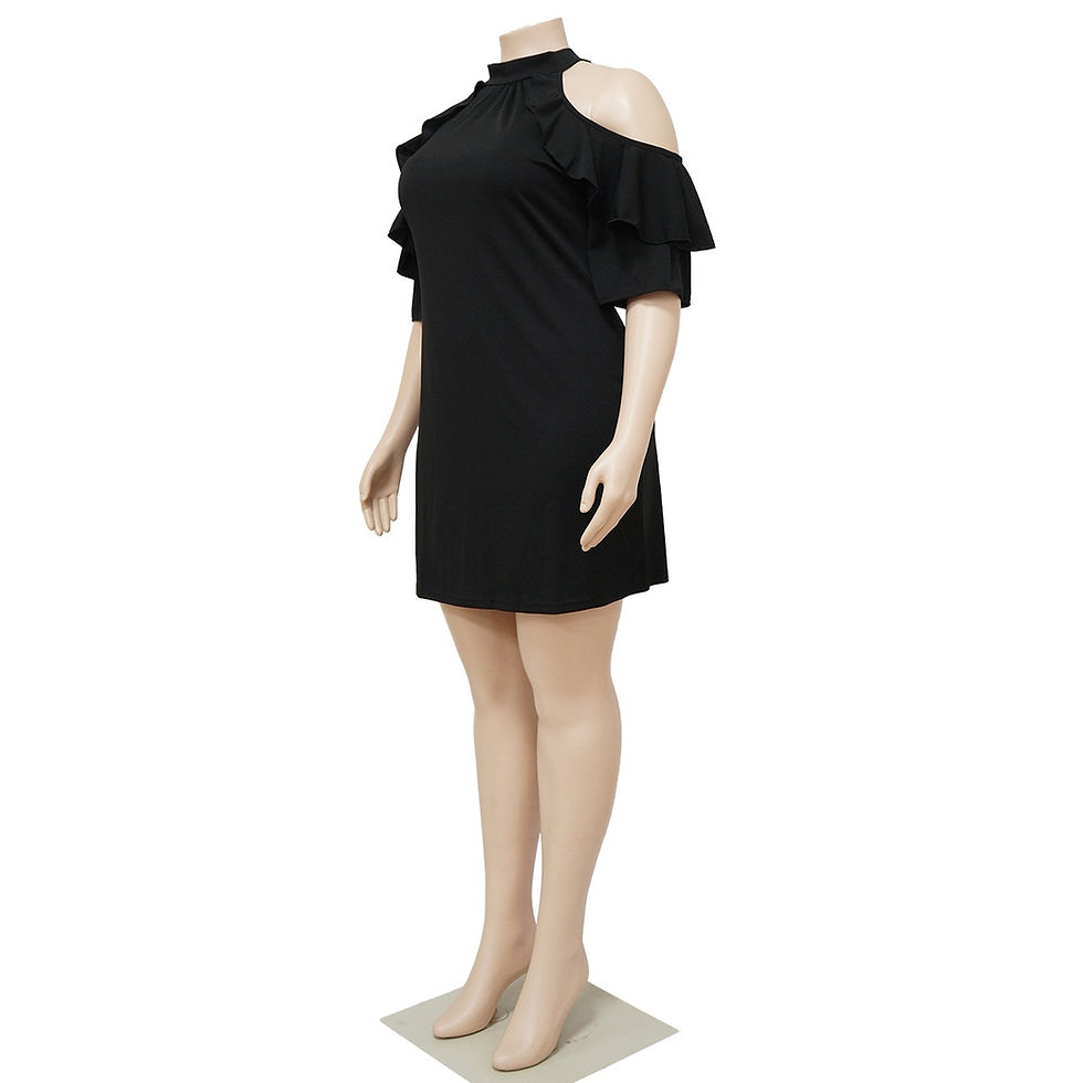 Miniatura: Perl Plus Size Cold Shoulder Ruffle Short Sleeve Straight Dress for Women Roung