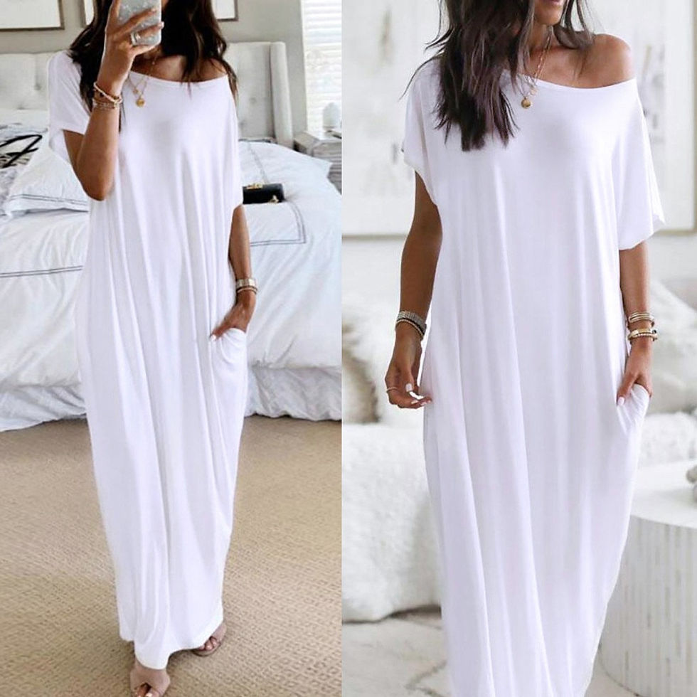 Μικρογραφία: Loose Plus Size Dresses For Women Summer Spring Shoulder Daily Pocket Short