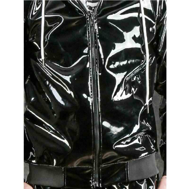Thumbnail: New Men's Pu Bright Leather Motorcycle Sportswear Black d Long Sleeve Jacket Pa