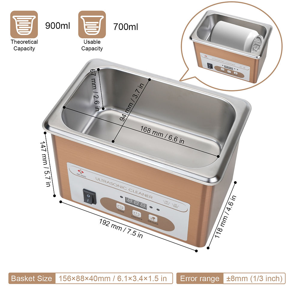 Thumbnail: JIEJING 900mL Ultrasonic Cleaner, 60W Power, 40kHz Ultra Sonic Cleaning Machine